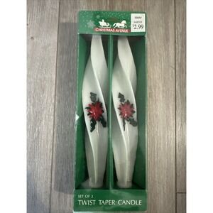 Vintage 10 " Christmas Avenue Twist Taper Candles Wax Candles‎ Set Poinsettia